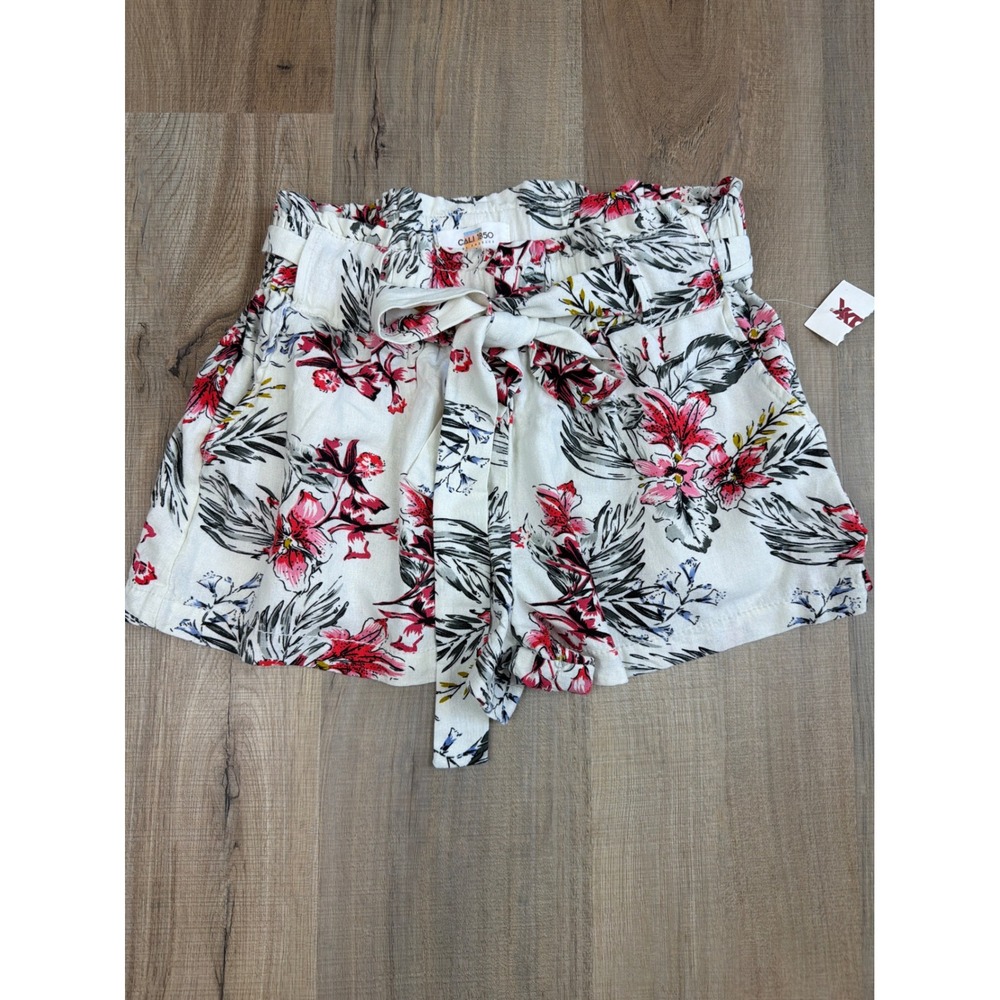 Cali 1850 Los Angeles Floral Linen Blend Paperbag Shorts Cream Pink Small NWT